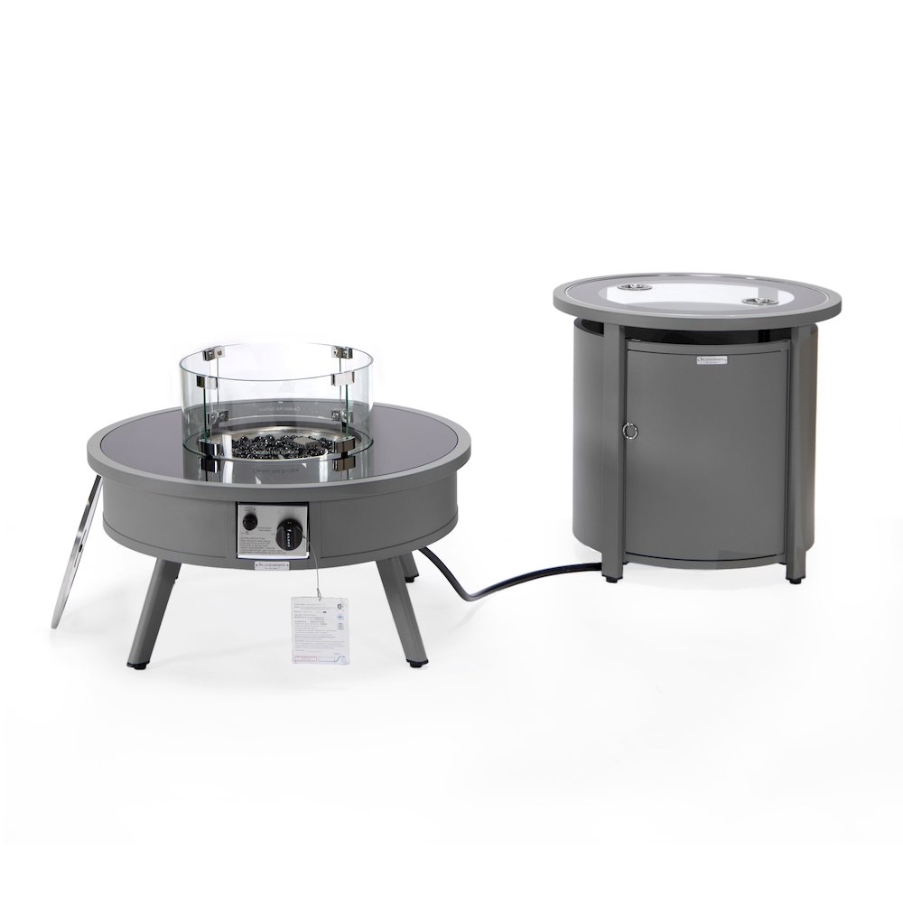 Walbrooke Patio Round Fire Pit and Tank Holder in Grey. Picture 4