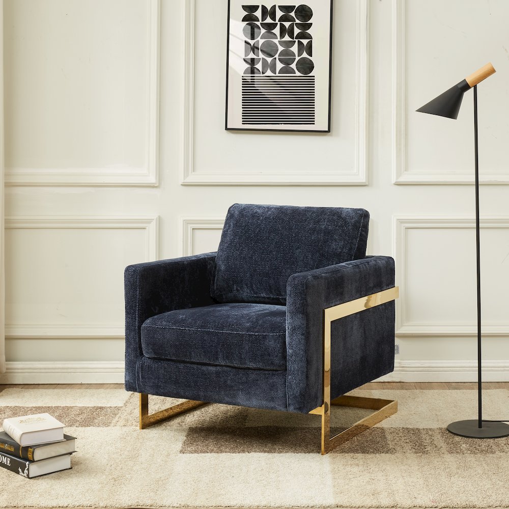 Lincoln Boucle Fabric Accent Armchair in Blue. Picture 14