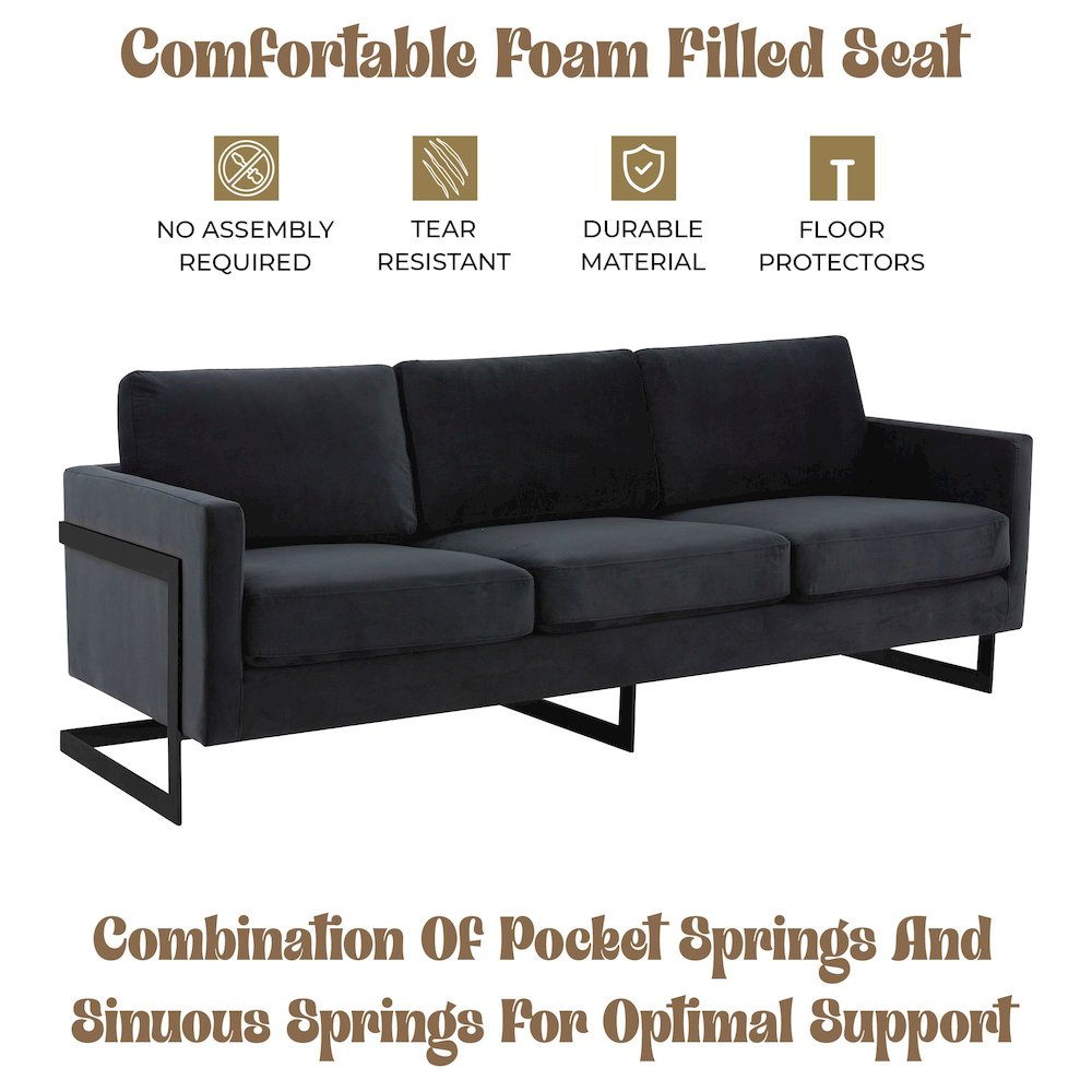 Lincoln Black Velvet Sofa With Black Frame. Picture 3