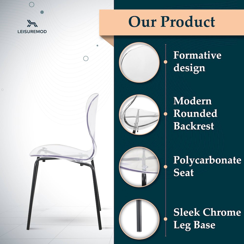 Modern Oyster Transparent Side Chair in Black Base. Picture 9