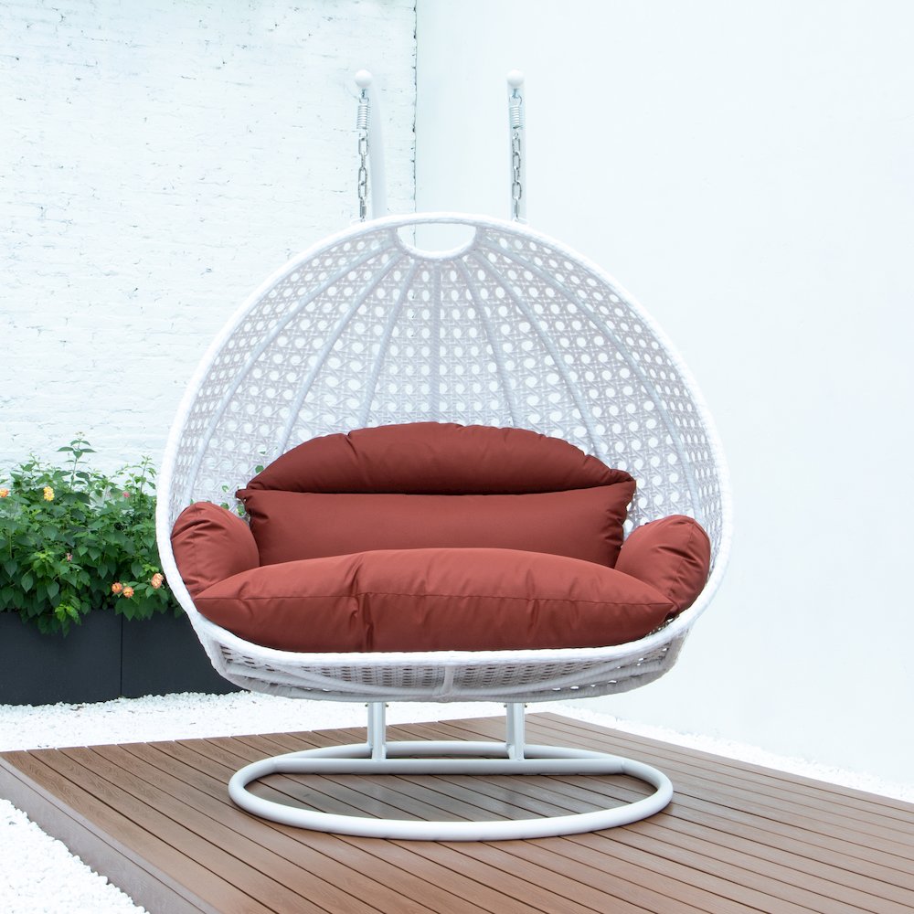 White Wicker Hanging 2 person Egg Swing Chair. Picture 7