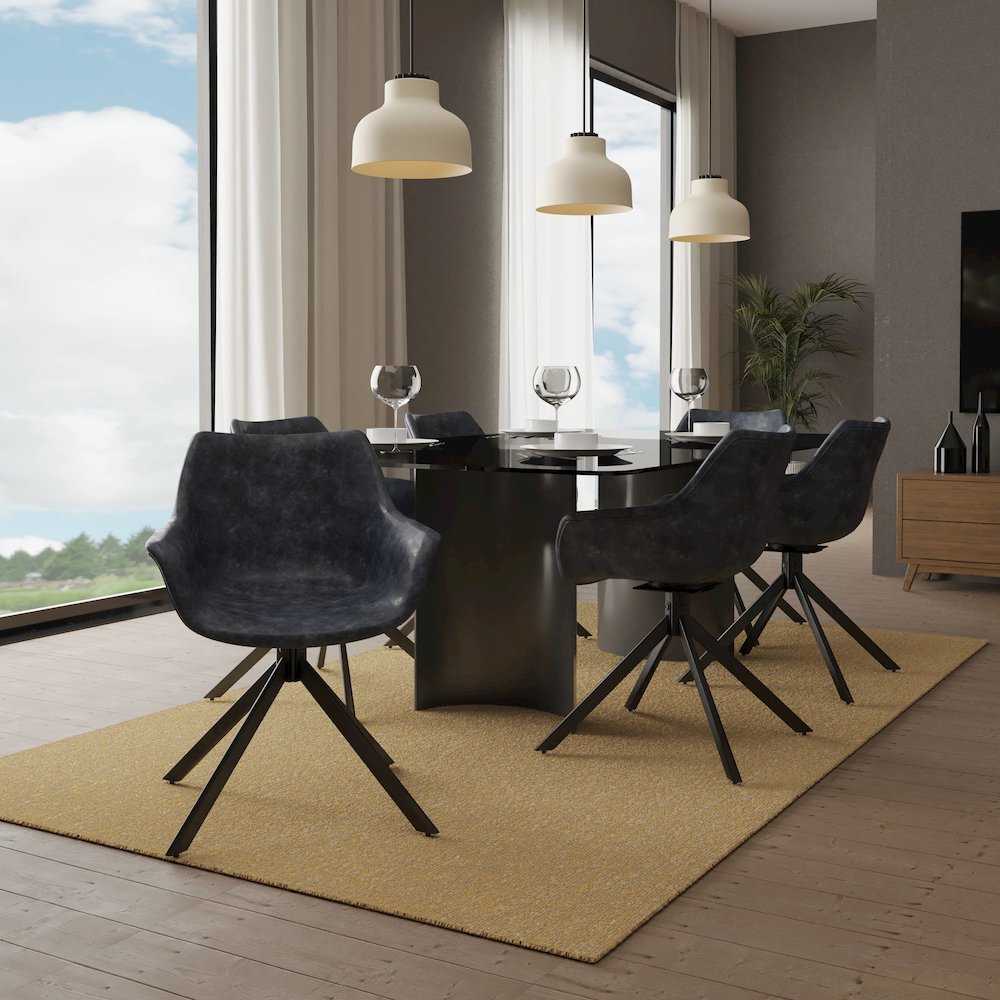 Markley Modern Leather Dining Swival Arm Chair in Black. Picture 10