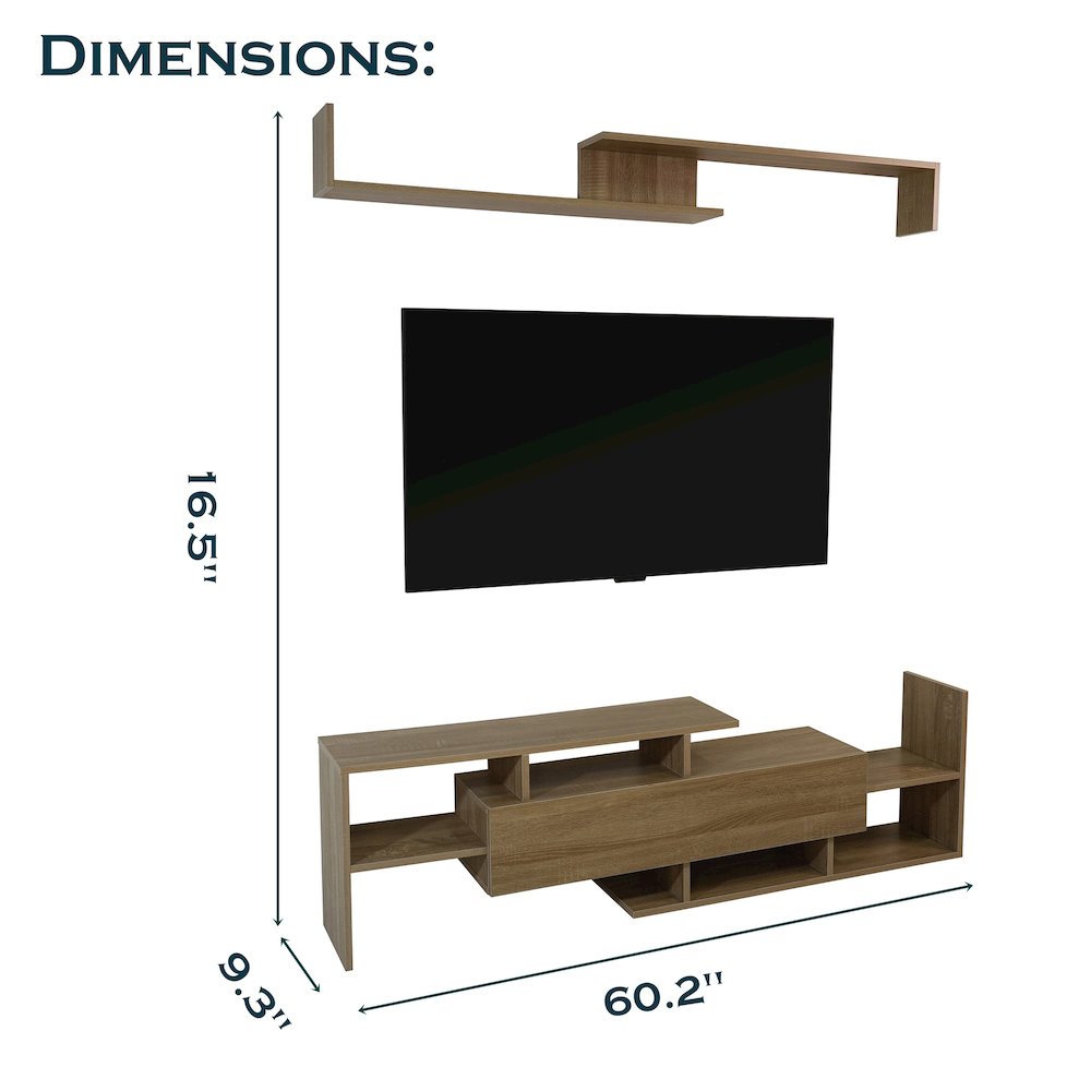 Surrey Modern TV Stand with MDF Shelves and Bookcase in Oak Wood. Picture 5
