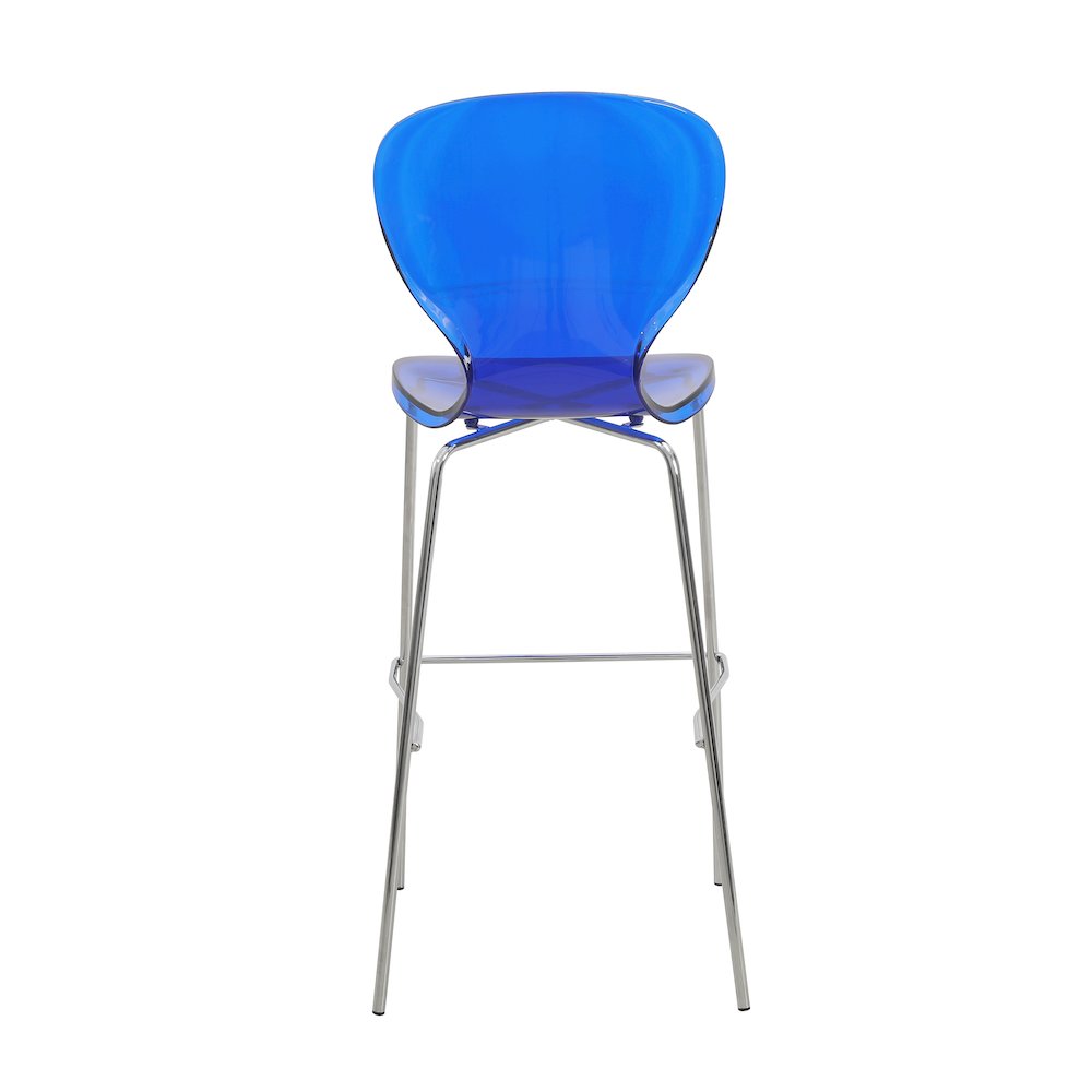 Oyster Acrylic Barstool with Steel Frame in Chrome Finish in Transparent Blue. Picture 7