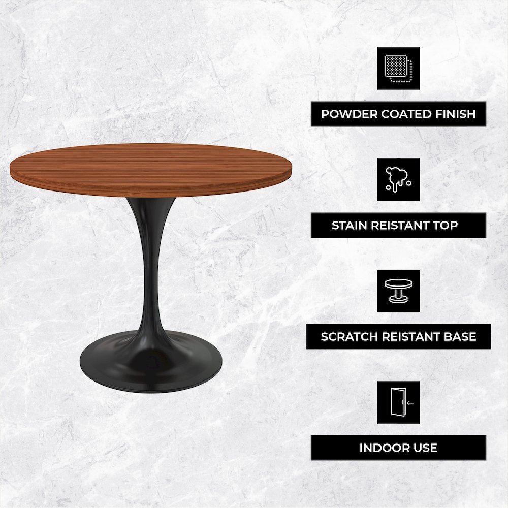 Verve Collection 36 Round Dining Table, Black Base with Cognac Brown MDF Top. Picture 1