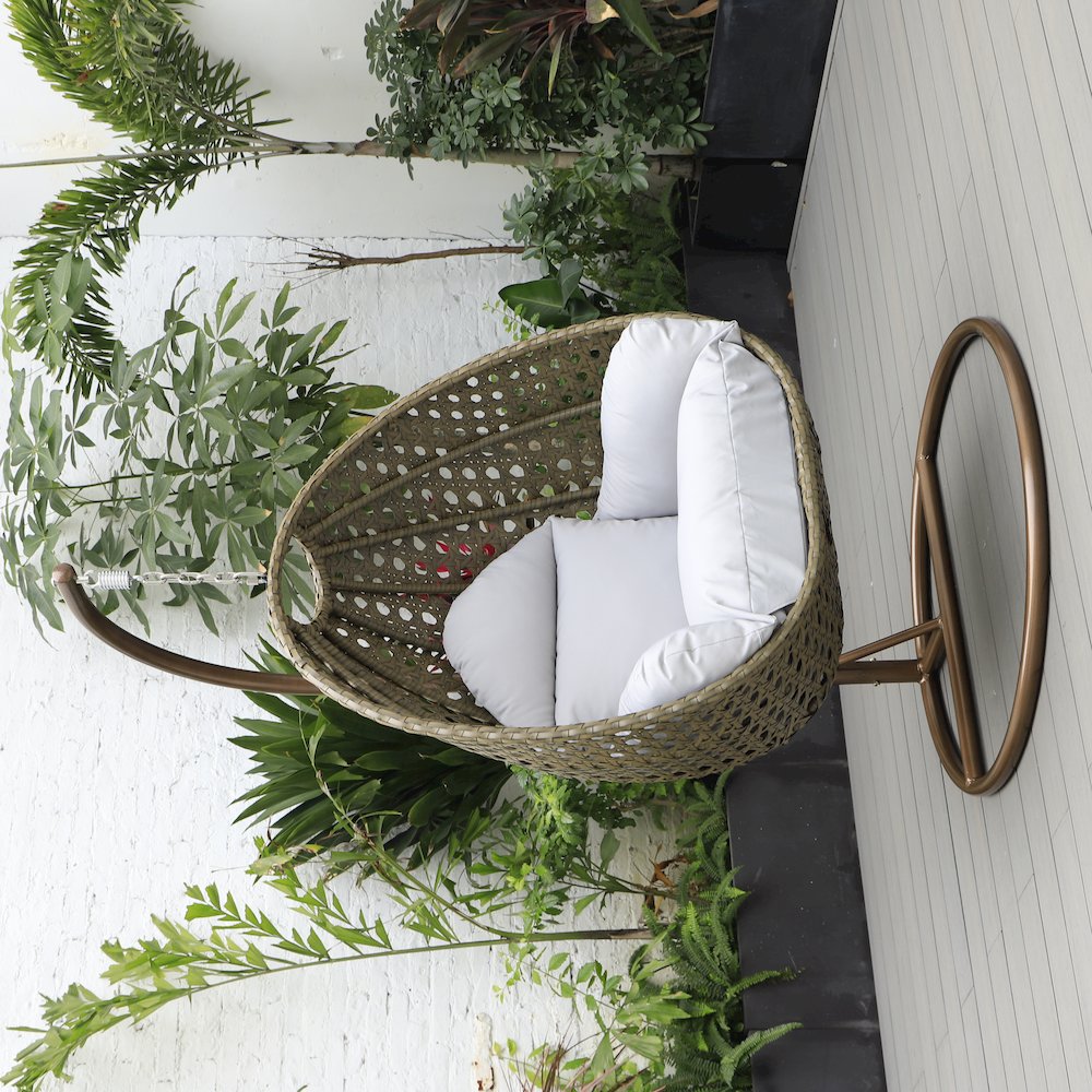 Beige Wicker Hanging Egg Swing Chair. Picture 8