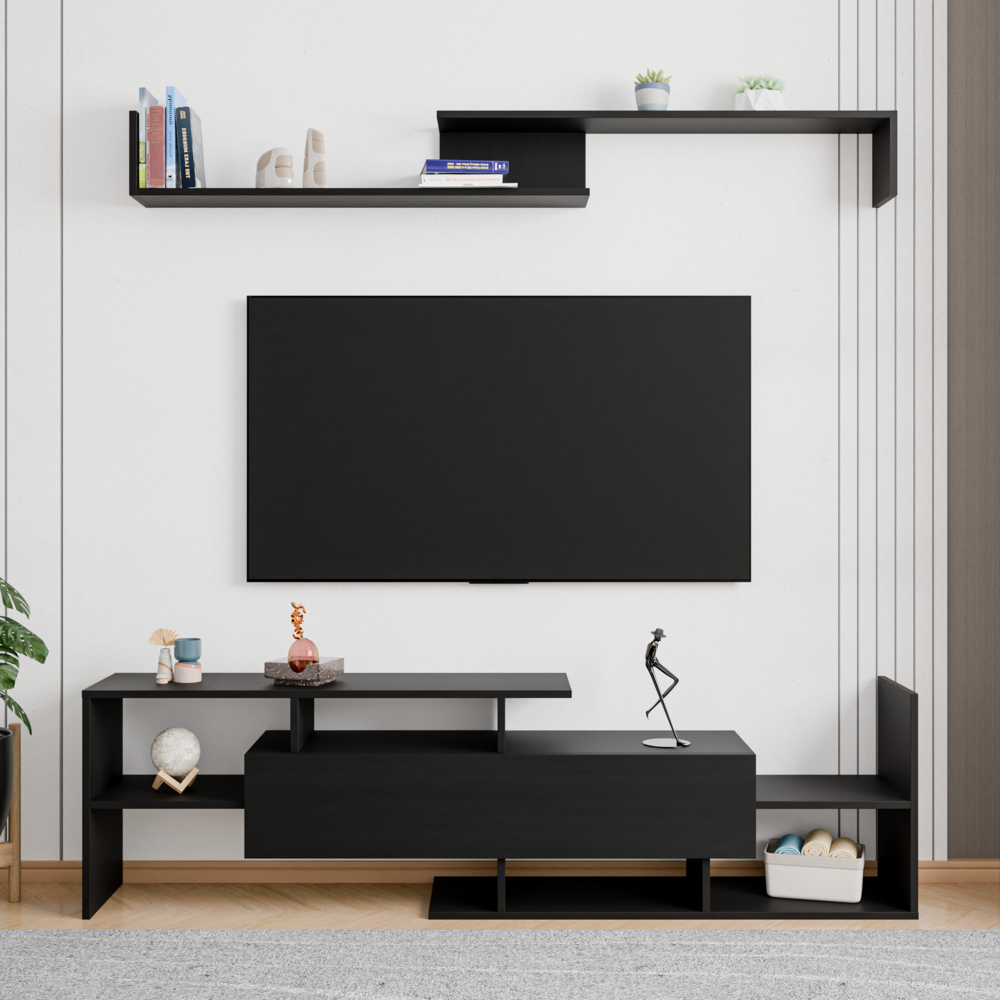 Surrey Modern TV Stand with MDF Shelves and Bookcase. Picture 13