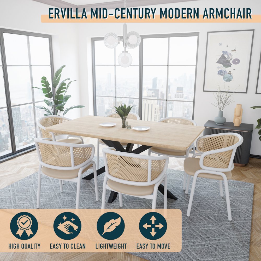 Ervilla - Dining Chair - White frame in Taupe Leather. Picture 6