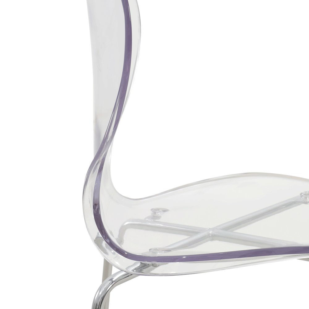 Oyster Acrylic Barstool with Steel Frame in Chrome Finish in Clear. Picture 8