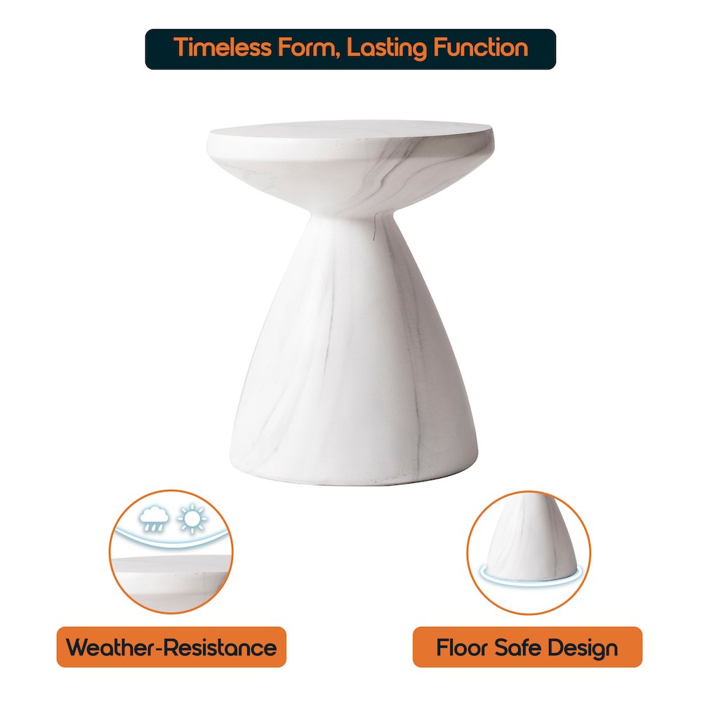 Dune Collection Fiberglass Outdoor Side Table in Marble White. Picture 10