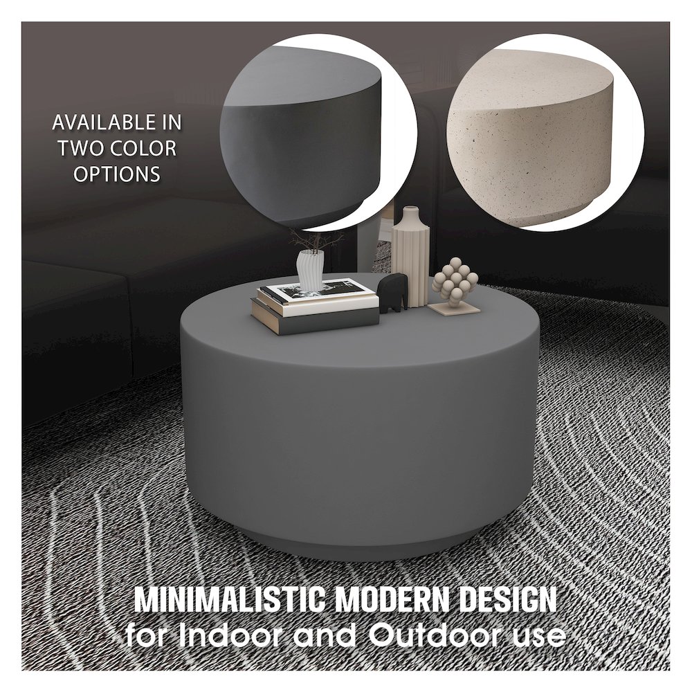 Terra Collection Fiberglass Outdoor Coffee Table In Grey. Picture 10
