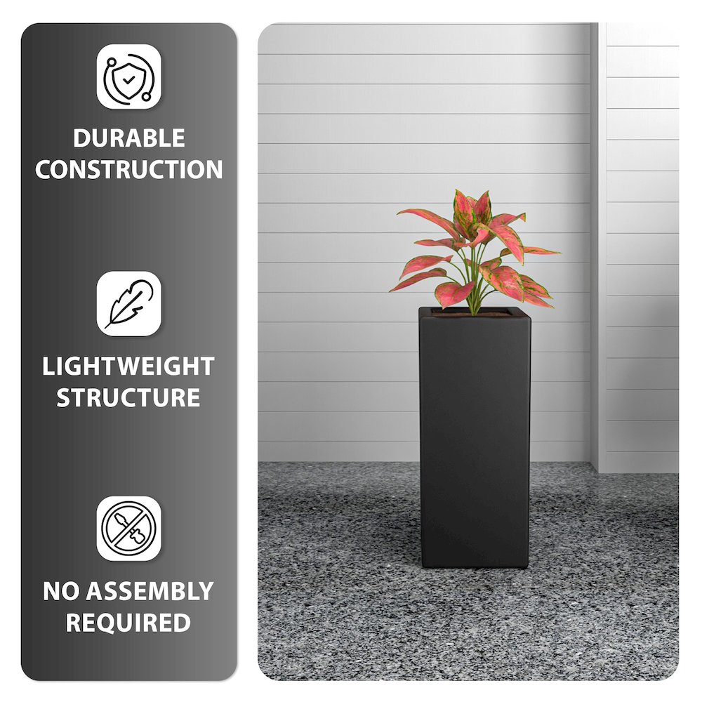 Terra Series Poly Stone Planter in Black 10.2" x 10.2" 23.6" High. Picture 24
