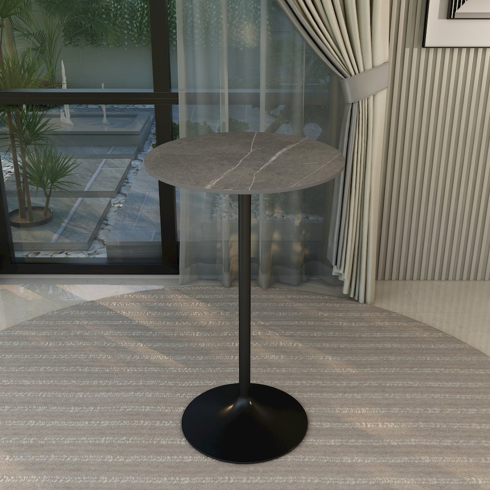 Bar Height Table Black Base with 27" Round Marble Grey Sintered Stone Top. Picture 23