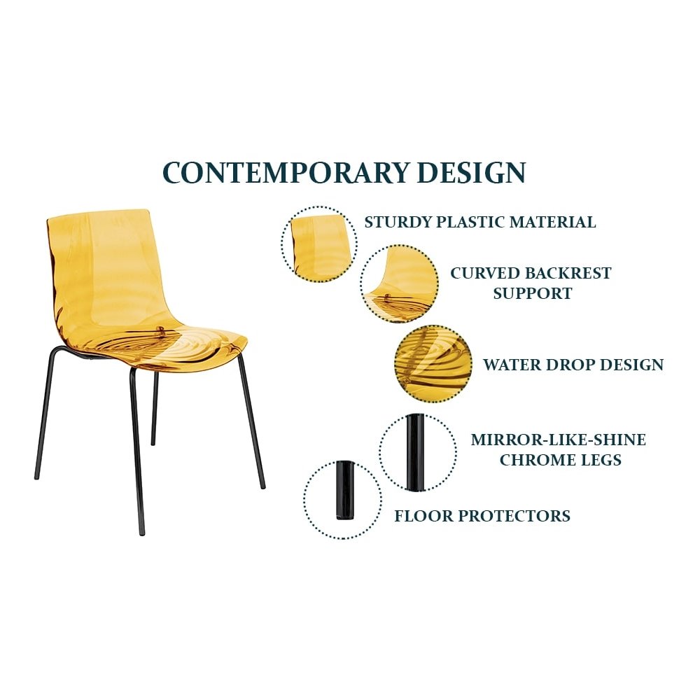 Astor Water Ripple Design Dining Chair in Black Base Orange Seat Set of 2. Picture 5