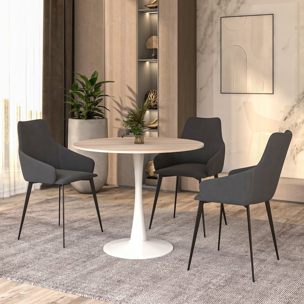 Bristol 35" Round Dining Table White Base with Sintered Stone Natural Wood Top. Picture 3