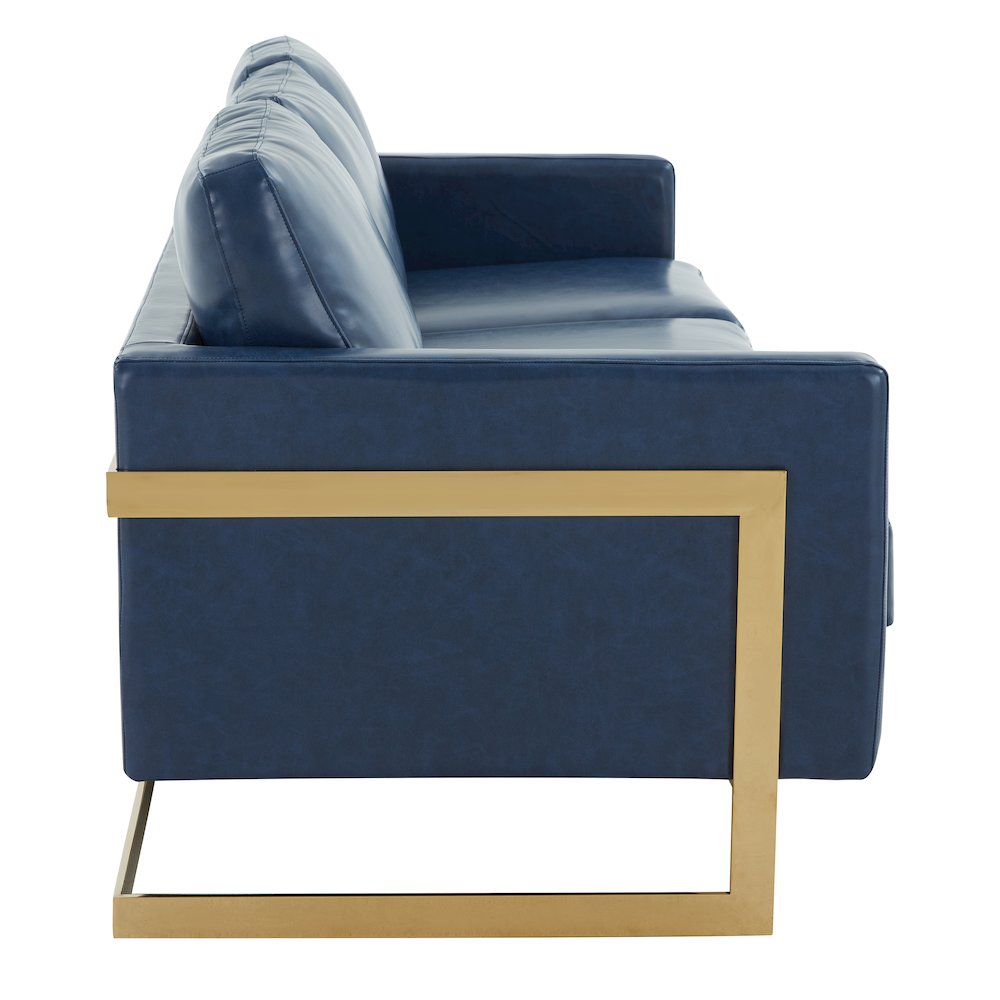 Lincoln Modern Mid-Century Upholstered Leather Sofa with Gold Frame. Picture 7