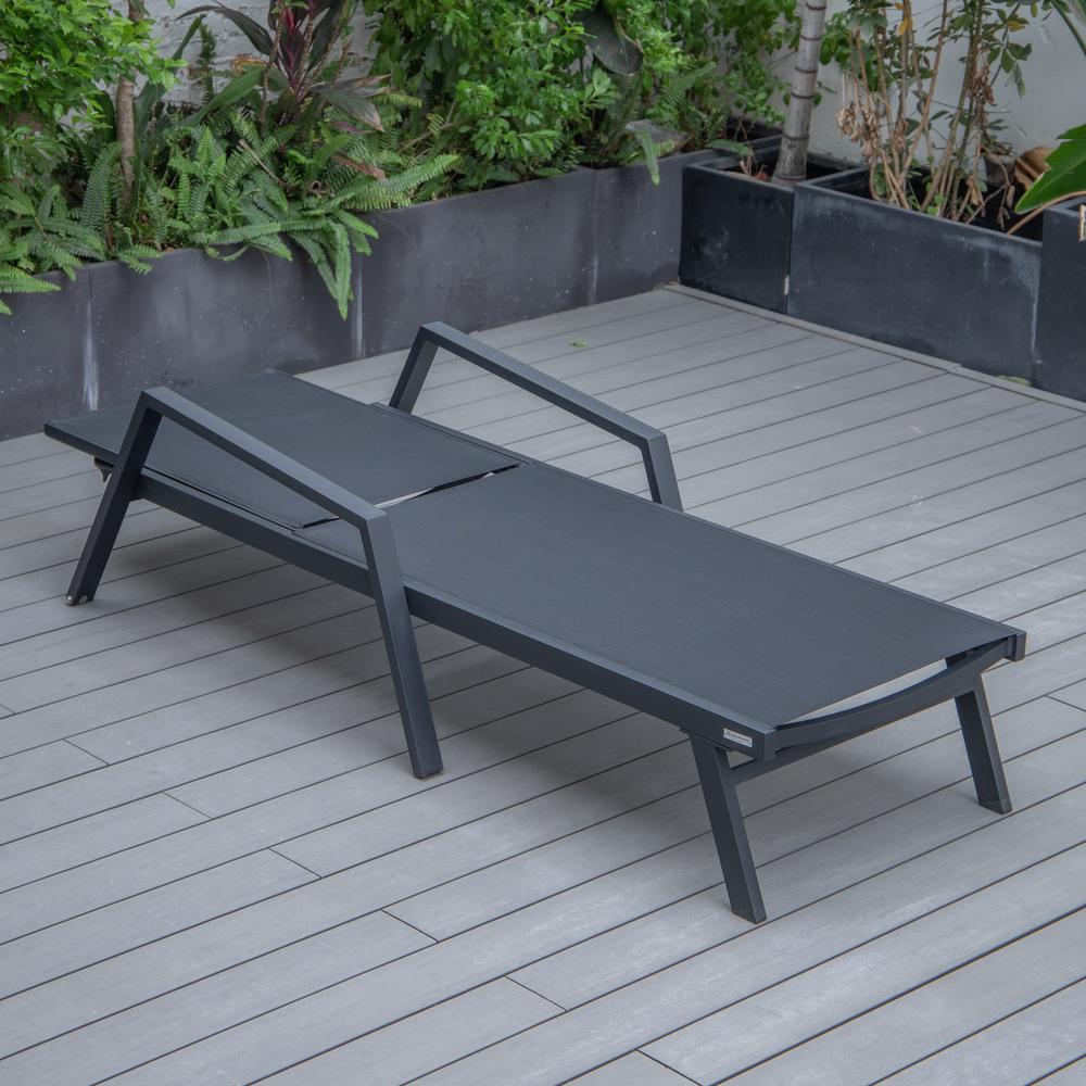 Marlin Patio Chaise Lounge Chair With Armrests in Black Aluminum Frame. Picture 5
