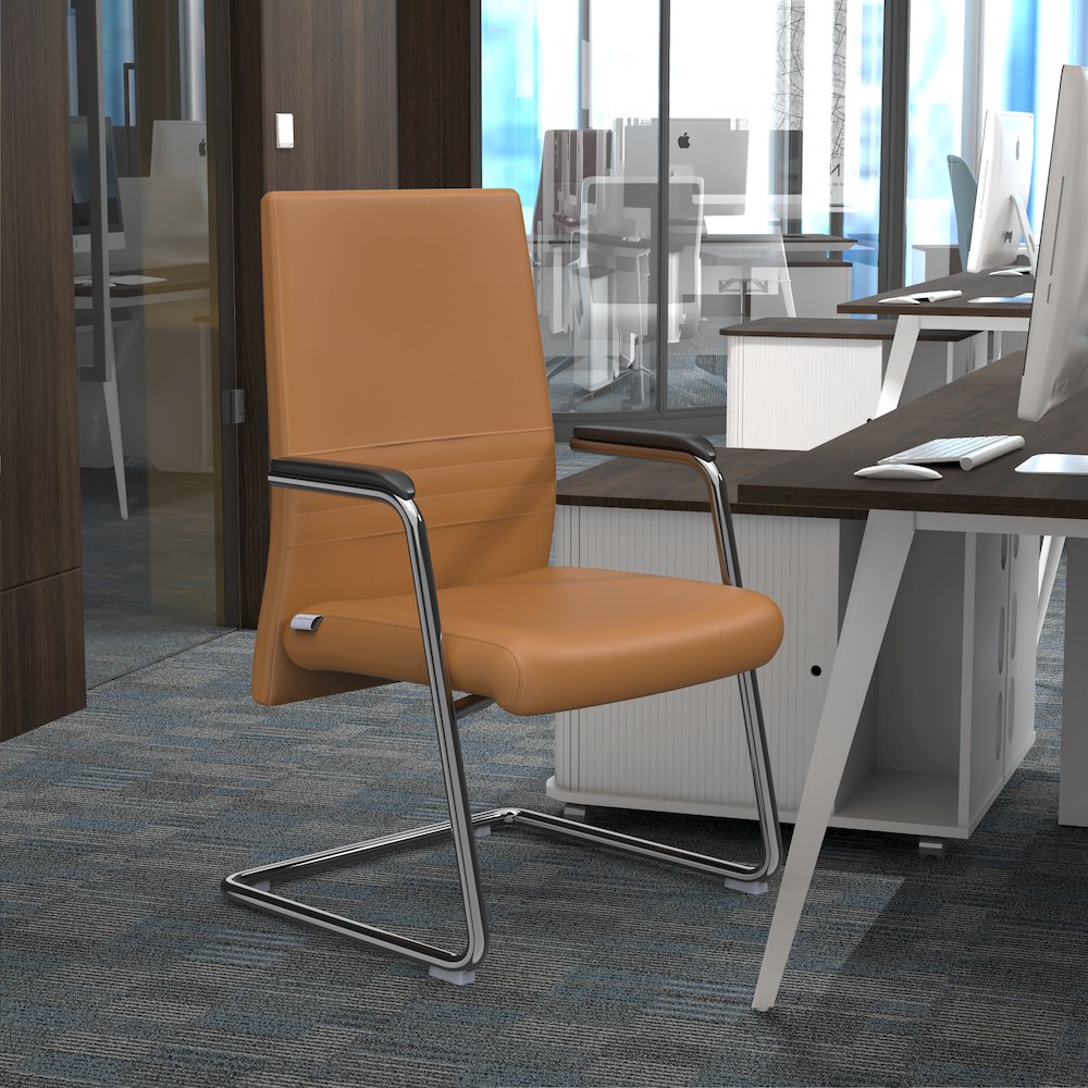 Aleen Series Guest Office Chair In Acorn Brown Leather. Picture 24