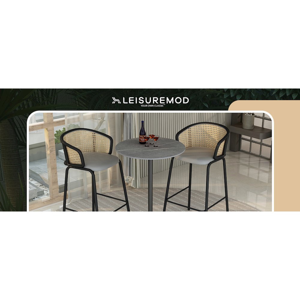 Bar Height Table Black Base with 27" Round Marble Grey Sintered Stone Top. Picture 12