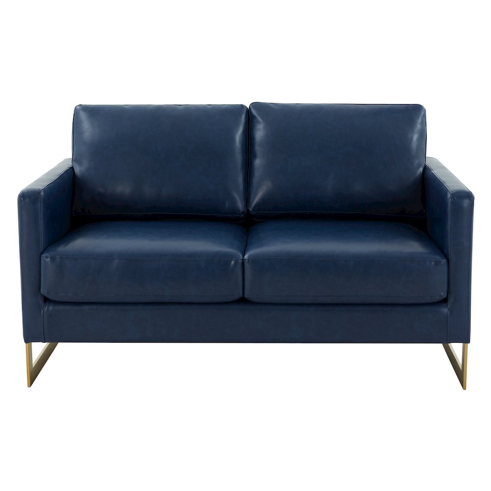Lincoln Modern Mid-Century Upholstered Leather Loveseat with Gold Frame. Picture 5