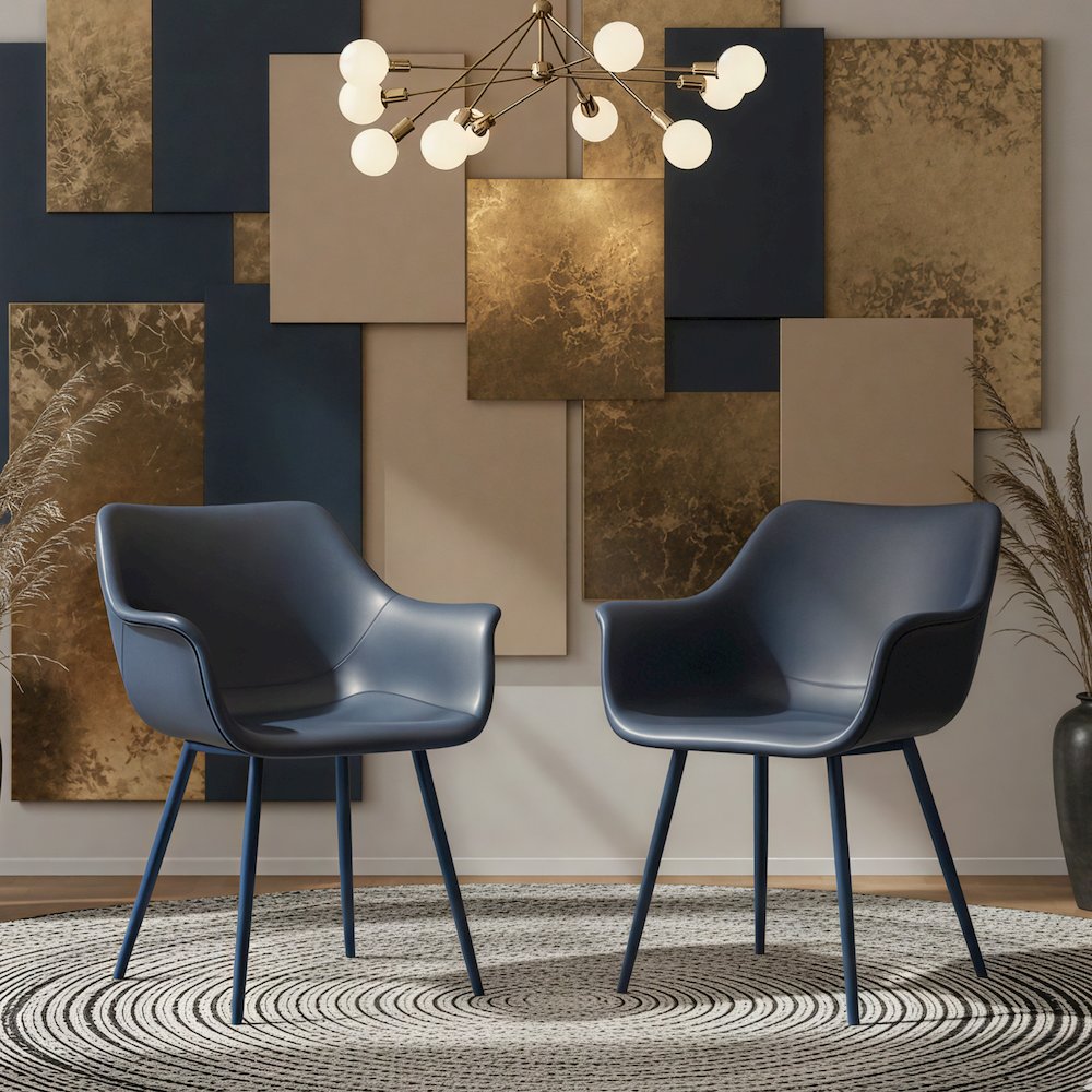 Markley Modern Leather Dining Arm Chair With Metal Legs. Picture 13
