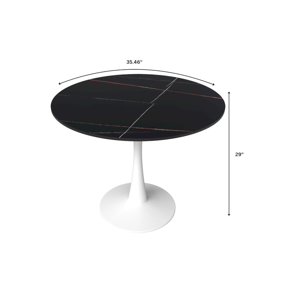 Bristol 35" round dining table White base with Black Sintered stone Top. Picture 18