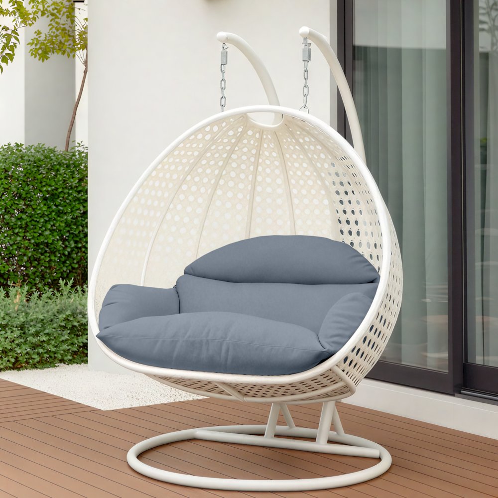 White Wicker Hanging 2 person Egg Swing Chair. Picture 14