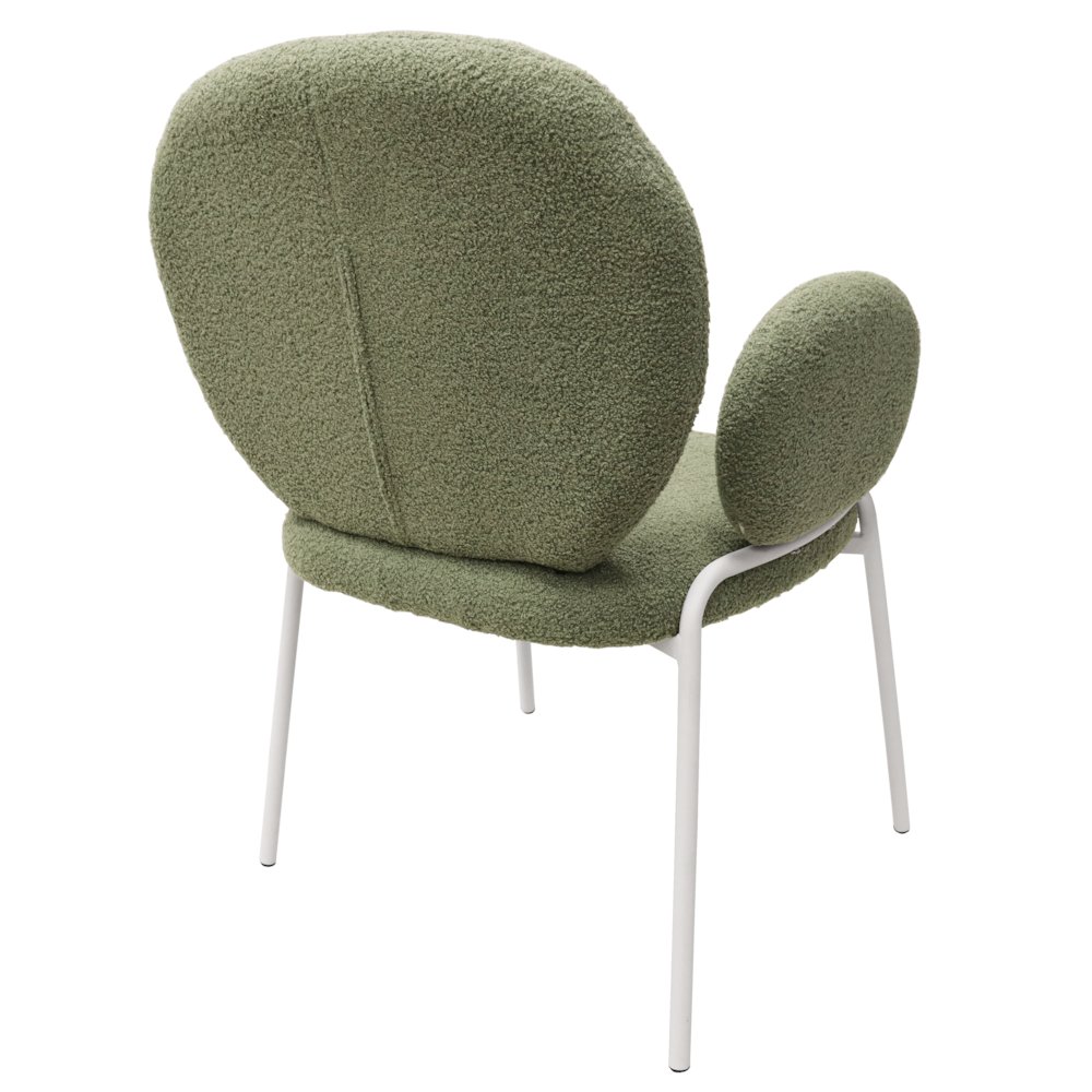 Celestial Series Boucle Dining Arm Chair, White Frame with Green Fabric. Picture 11