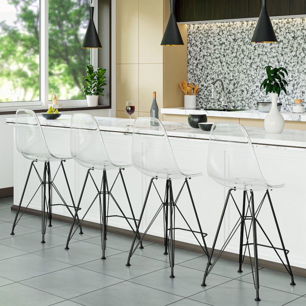 Modern Acrylic Bar stool Cresco Collection Black Base with Clear seat. Picture 21