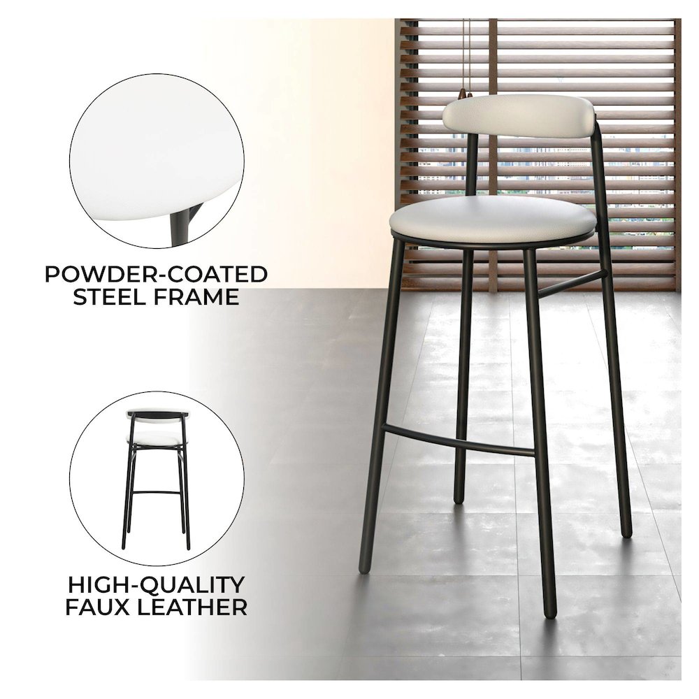 Lume Collection Modern Bar Stool in White Set of 2. Picture 12