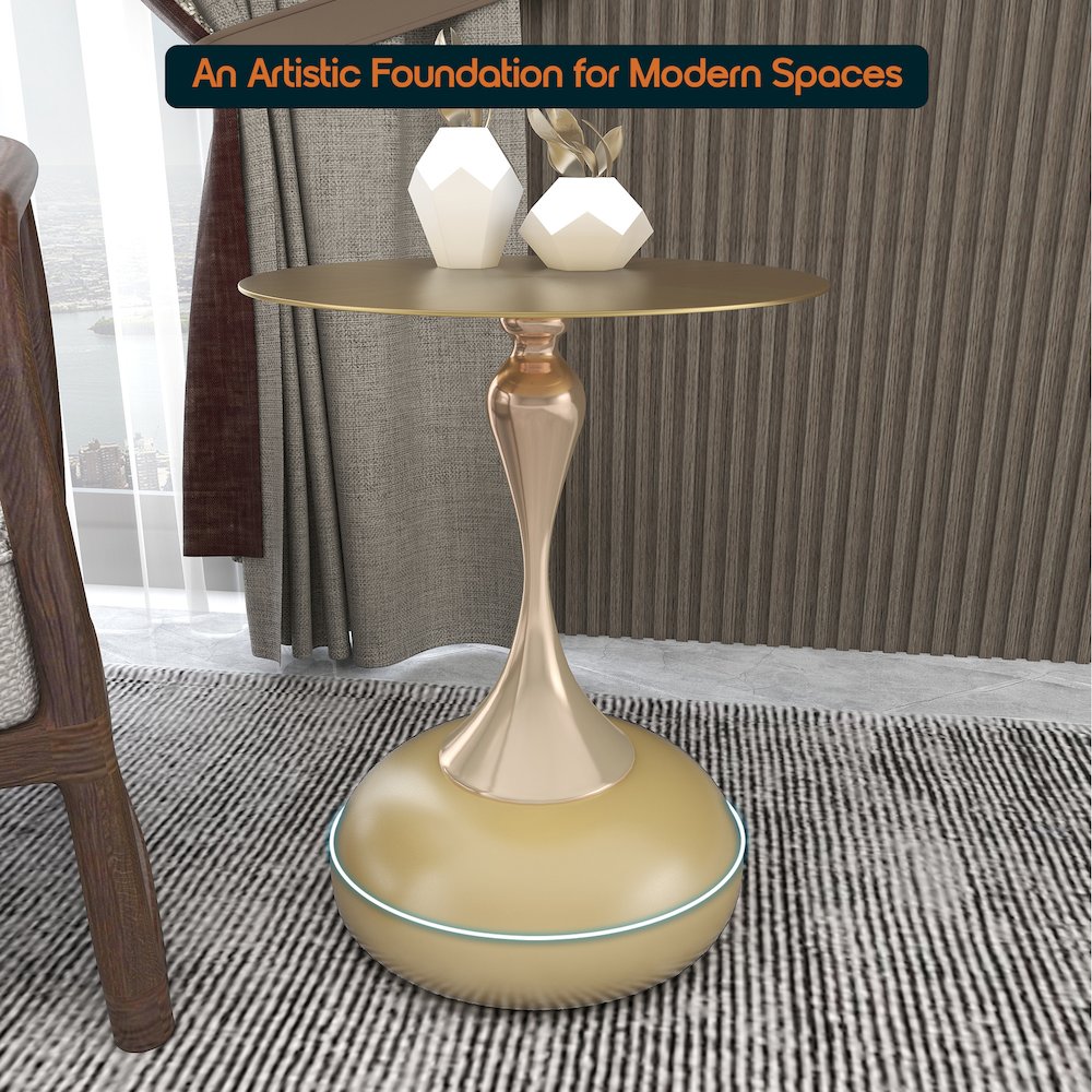 Savoy Collection Modern End Table In Gold With Gold Top. Picture 9