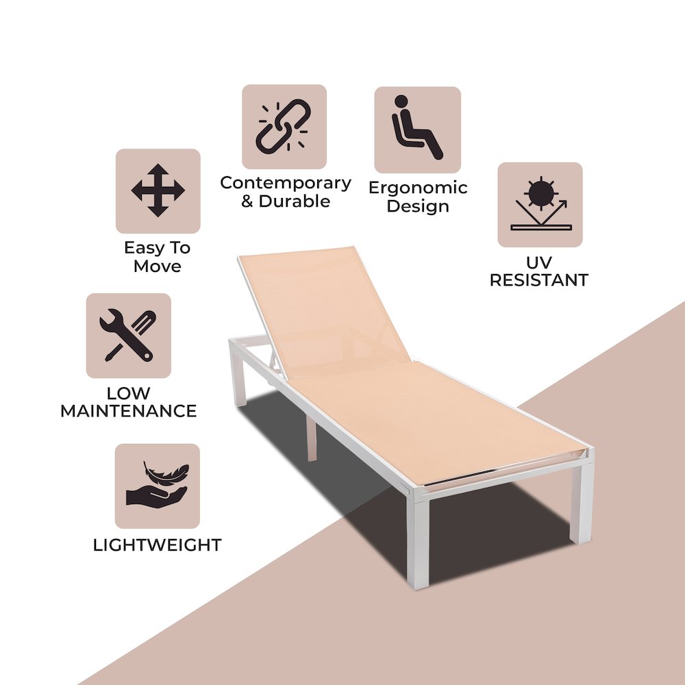 Marlin Patio Chaise Lounge Chair With White Aluminum Frame. Picture 1