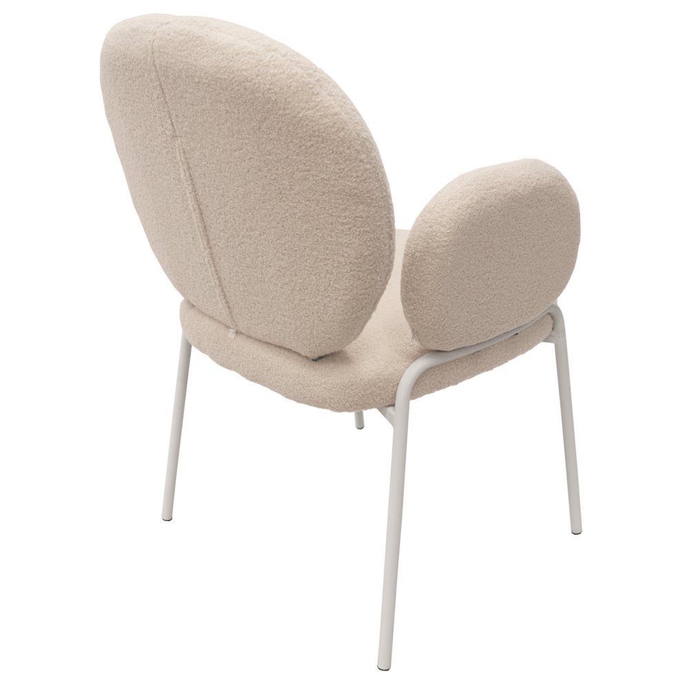 Celestial Series Boucle Dining Arm Chair, White Frame with White Fabric. Picture 3