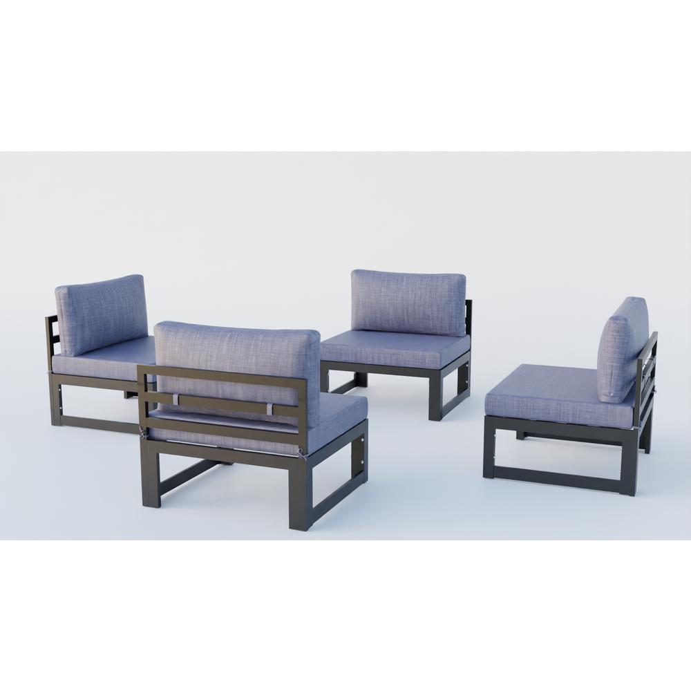 Chelsea 4-Piece Middle Patio Chairs Black Aluminum With Cushions. Picture 2