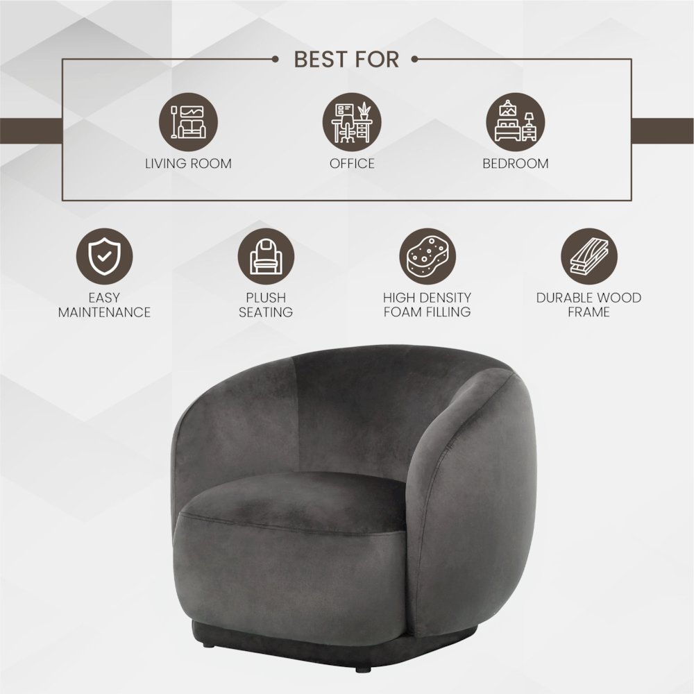 Faze Collection Modern Single Seater Sofa in Light Grey Velvet. Picture 7