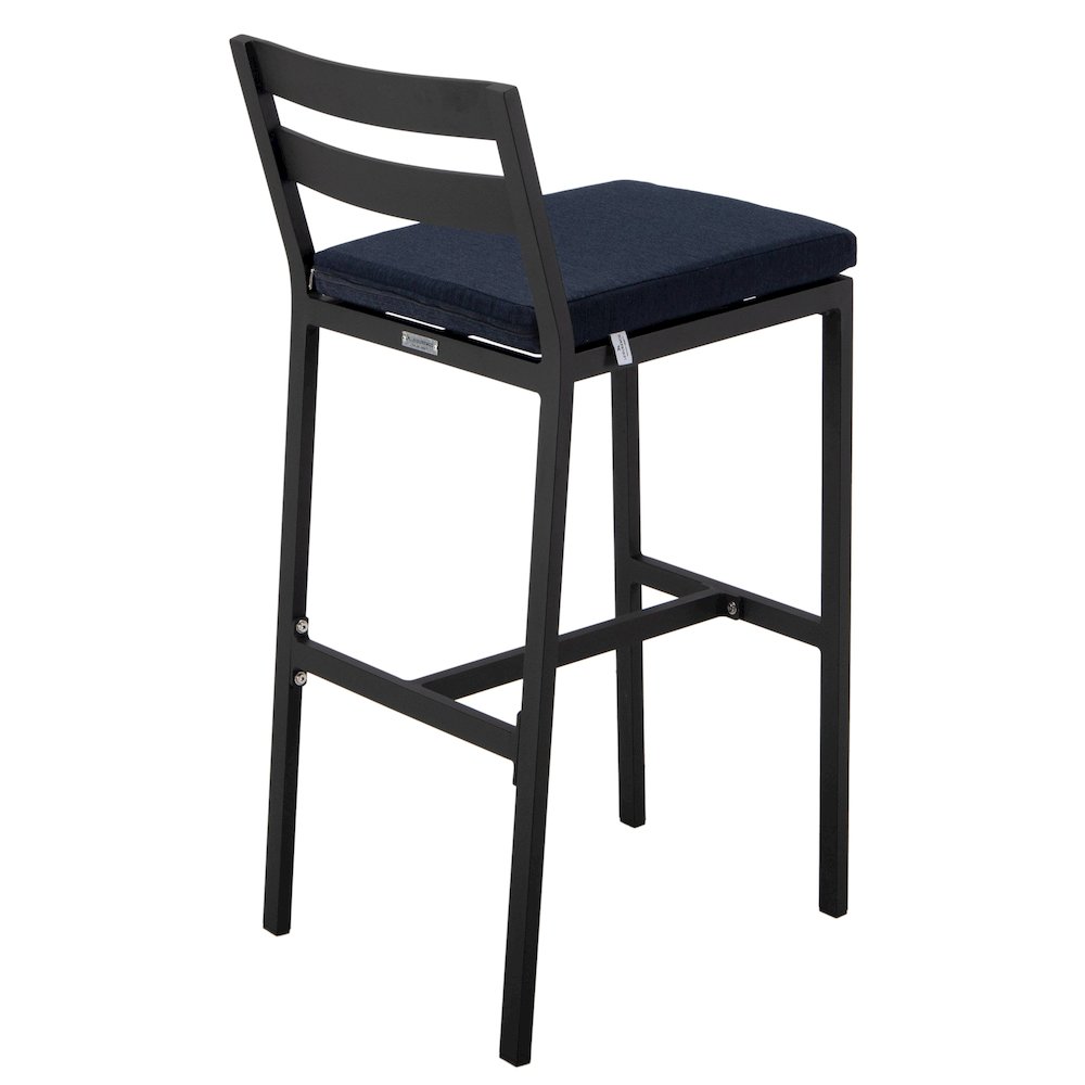 Chelsea Collection Modern Aluminum Chair in black with Blue Cushions - Set of 2. Picture 31