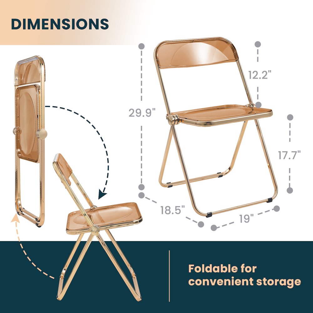 Lawrence Acrylic Folding Chair With Gold Metal Frame, Set of 2. Picture 18