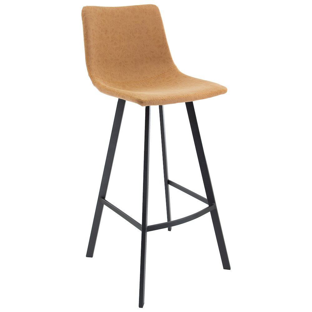 Elland Modern Upholstered Leather Bar Stool With Iron Legs & Footrest. Picture 1