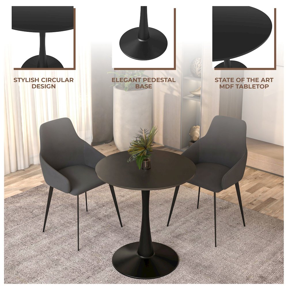 Leisyremod Bristol 27" Round Dining Table Black base with Black top. Picture 13