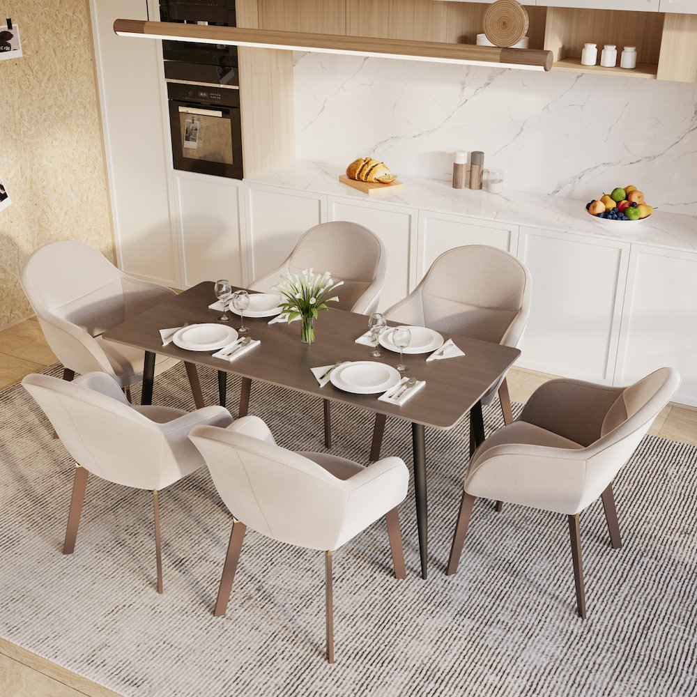 Zayle 55" Rectangle Sintered Stone Dining Table in Red Oak with Black Base. Picture 9
