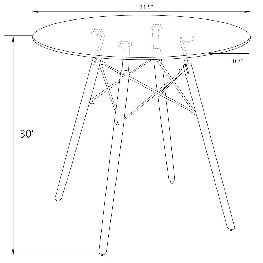 Dover Round Bistro Wood Top Dining Table W/ Natural Wood Eiffel Base. Picture 6