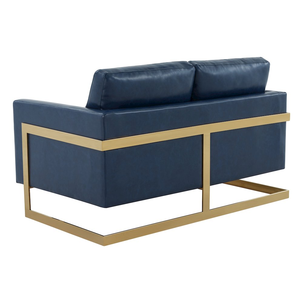 Lincoln Modern Mid-Century Upholstered Leather Loveseat with Gold Frame. Picture 8