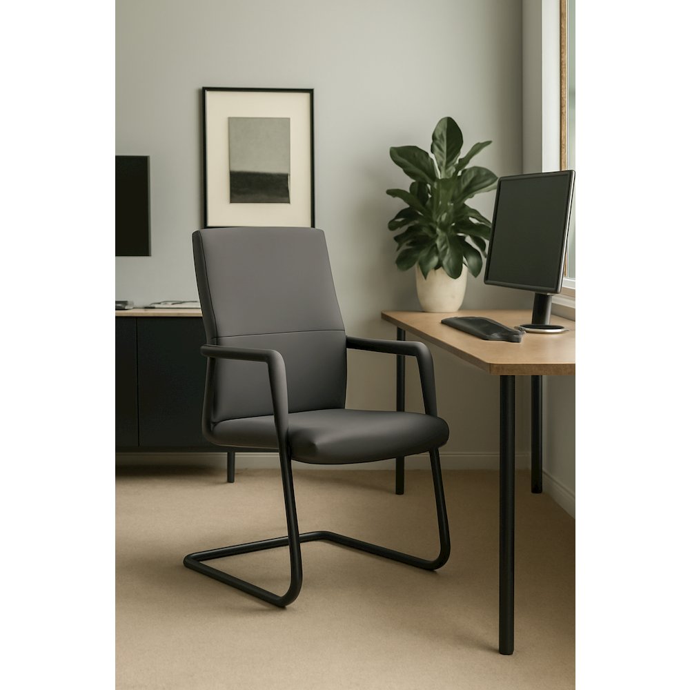Evander Office Guest Chair in Grey Leather. Picture 8
