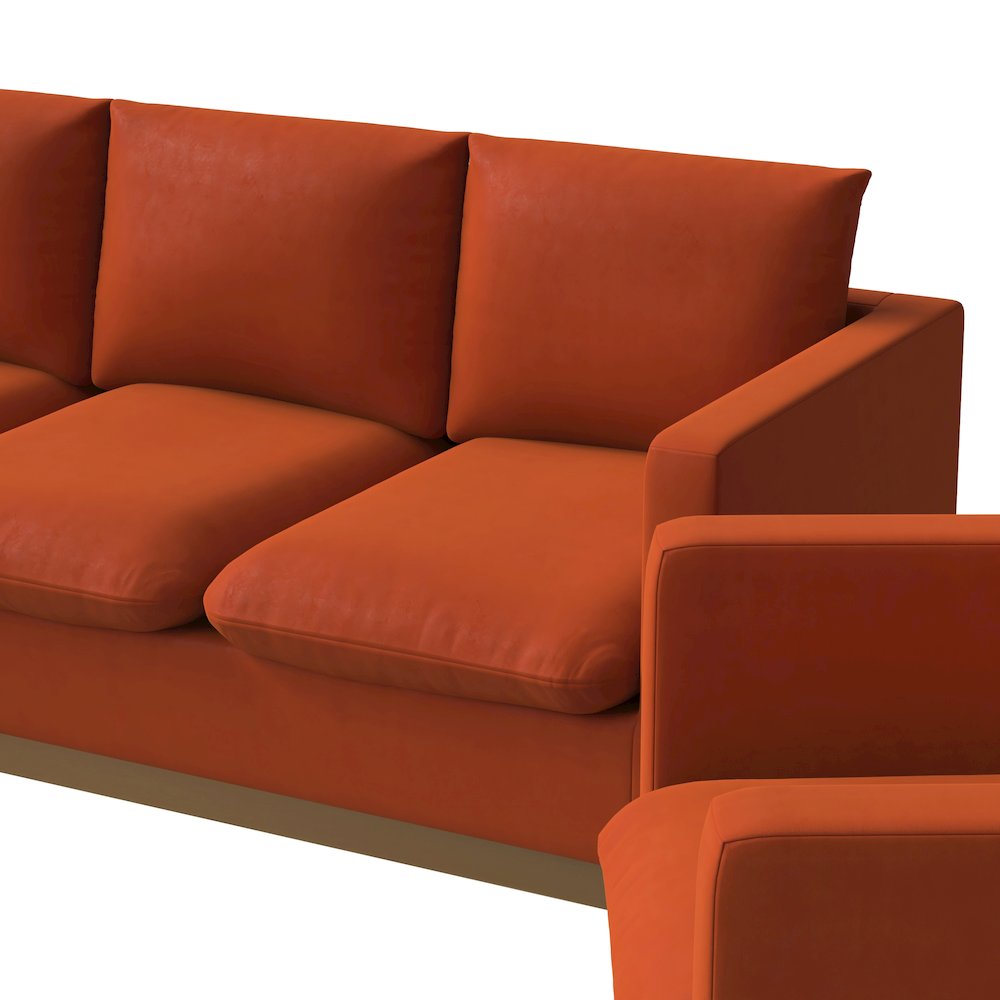 Nervo Velvet 3-Piece Living Room Sofa Set With Gold Frame Orange Marmalade. Picture 8