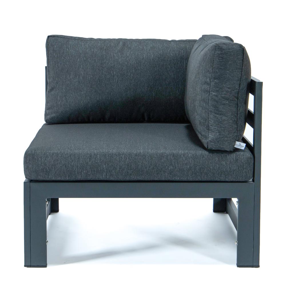 LeisureMod Chelsea 5-Piece Sectional Loveseat and Fireplace Set Black Aluminum with Cushions, Black. Picture 9