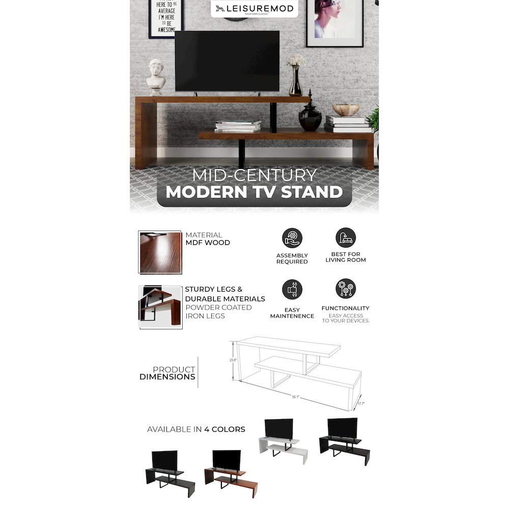 Orford Mid-Century Modern TV Stand in Walnut. Picture 1
