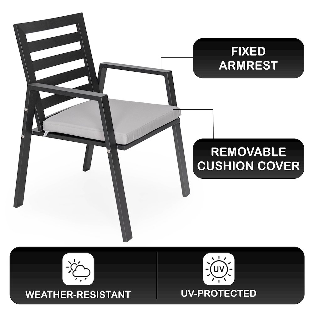 Chelsea Modern Patio Dining Armchair in Aluminum with Removable Cushions. Picture 15