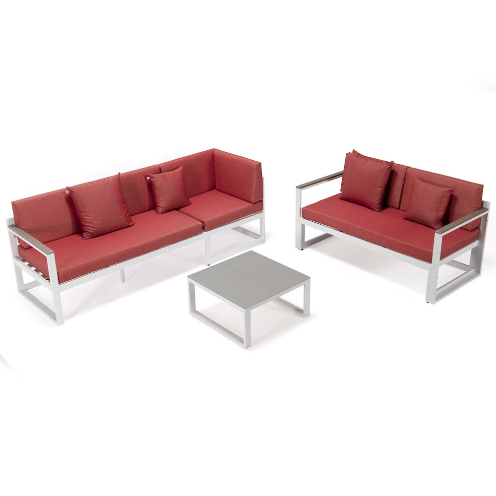 Chelsea White Sectional With Adjustable Headrest & Coffee Table With Cushions. Picture 5