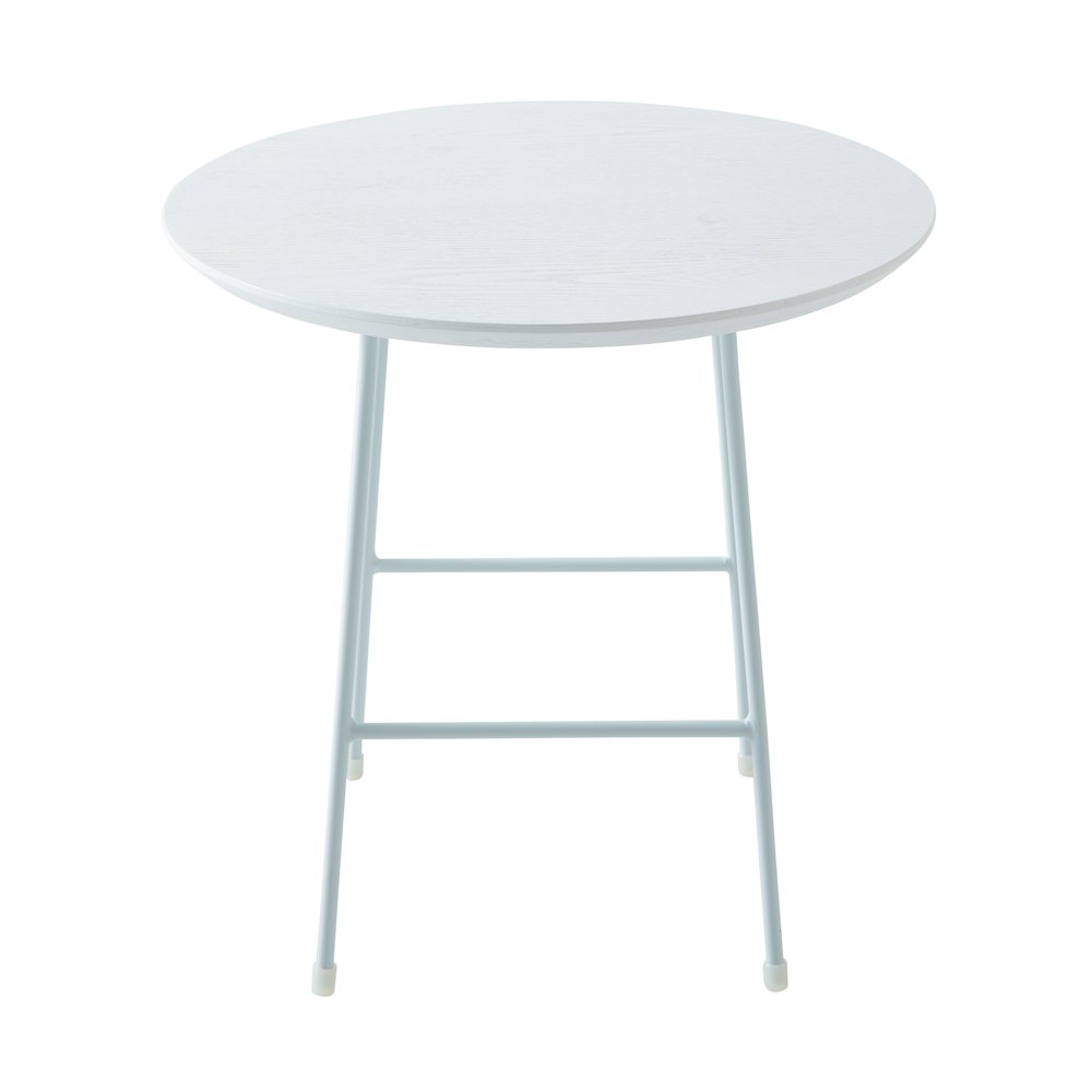 Rossmore Mid Century Modern Round Side Table With White Steel Frame. Picture 8