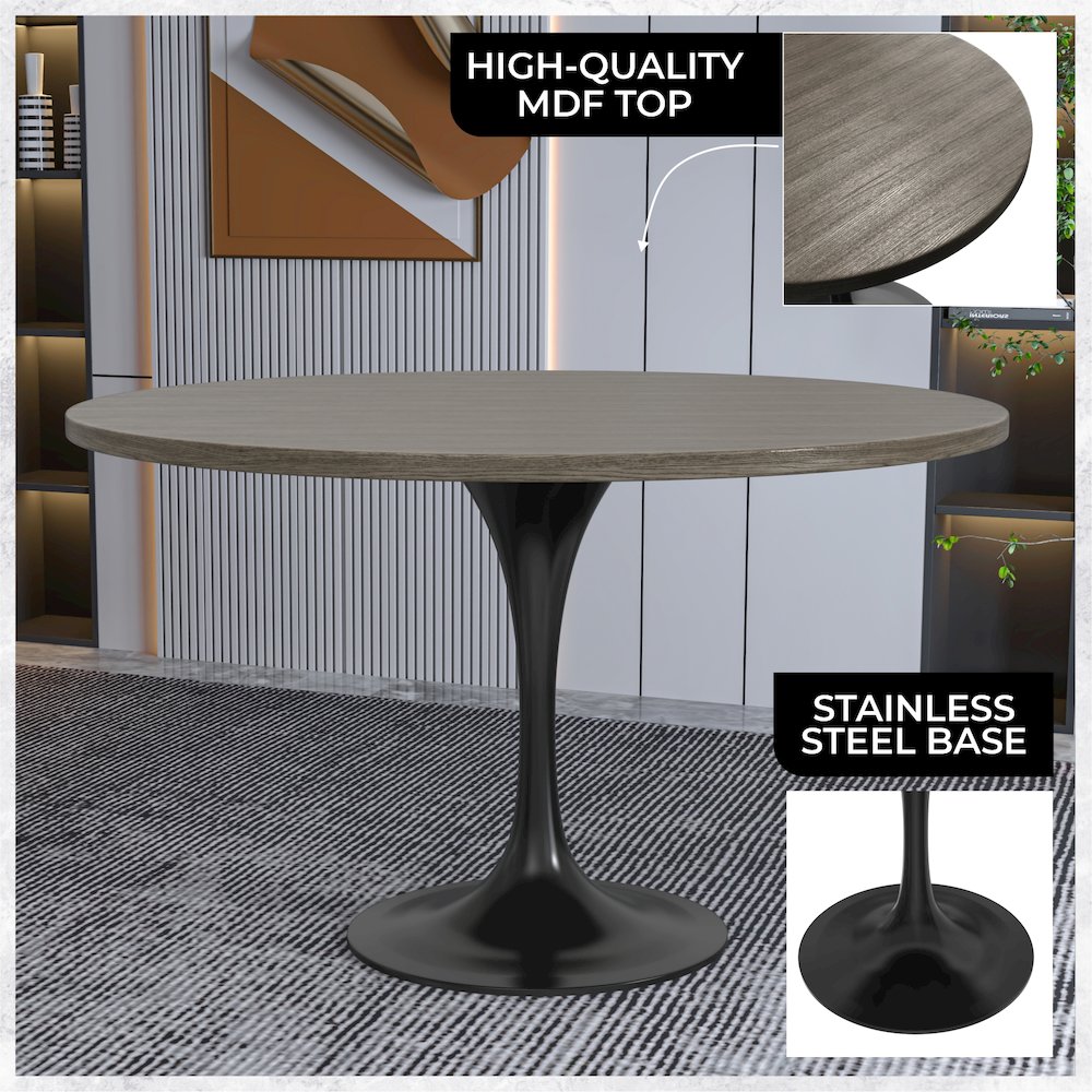 Verve Collection 48 Round Dining Table, Black Base with Dark Maple MDF Top. Picture 2